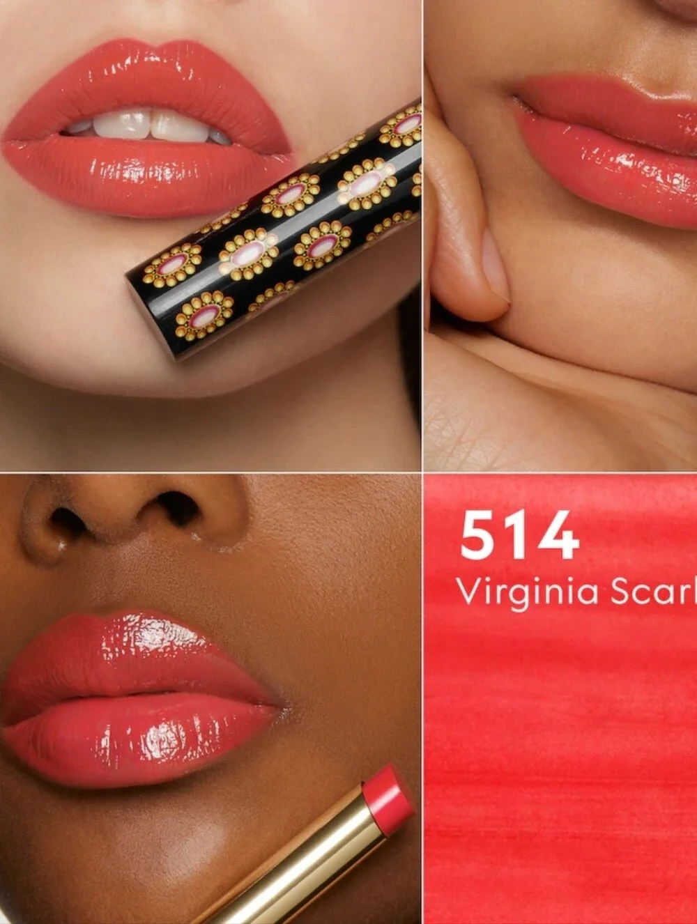 NEW~ GUCCI Glow & Care Shine Lipstick~ 514 Virginia Scarlett.
